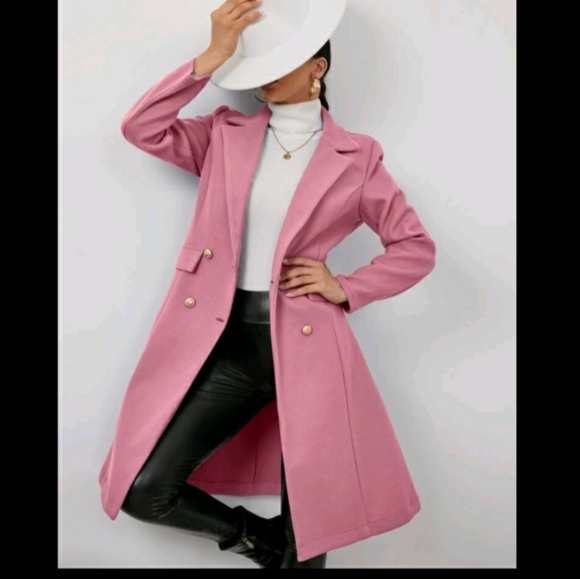 Jackets & Blazers - Double Breasted Fake Pocket Lapel Neck Overcoat